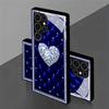 Blue Quilted Diamond Heart Glass phone case mobile phones fashion phone cases for Samsung Galaxy S26 S25 S24 S23 FE Ultra Plus