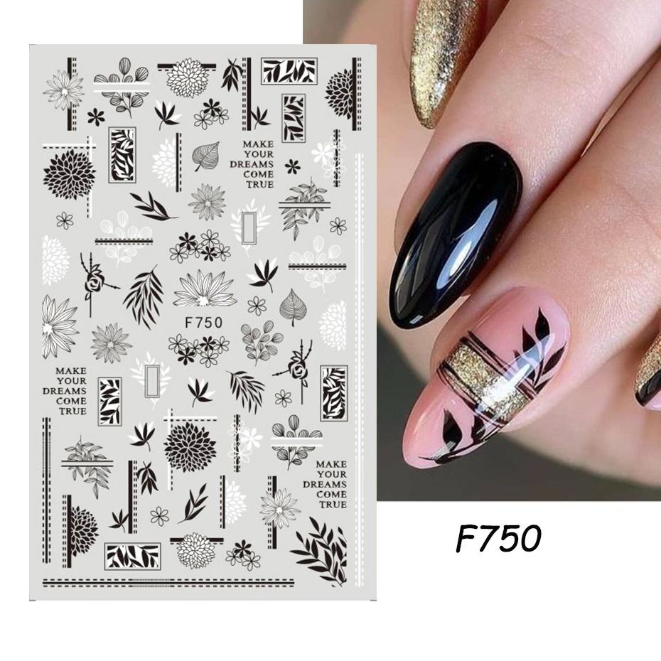 1 Blatt 3D selbstklebende Nagelaufkleber Abziehbilder Buchstabe Blume Blatt Schmetterling Welle Linie Nail Art Deco