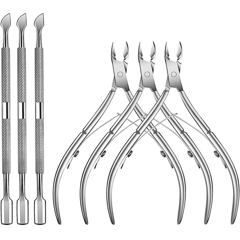 YIKOOLIN Cuticle Trimmer with Cuticle Pusher Nail Cuticle Nipper Professional Manicure Tools Stainless Steel Dual End Pusher