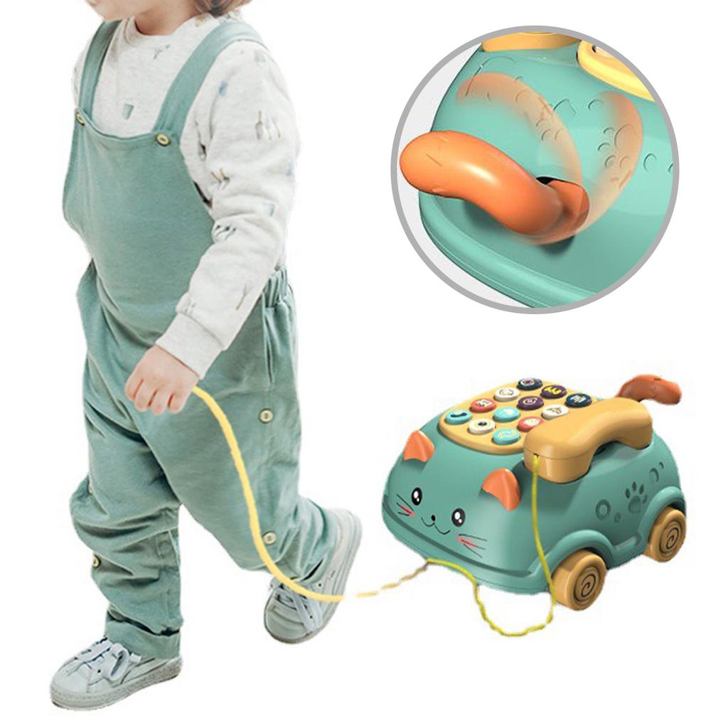 Baby Phone Toy Cartoon Sound Light Parent Child Interactive Educational Cute Cat Face Telephone Toy