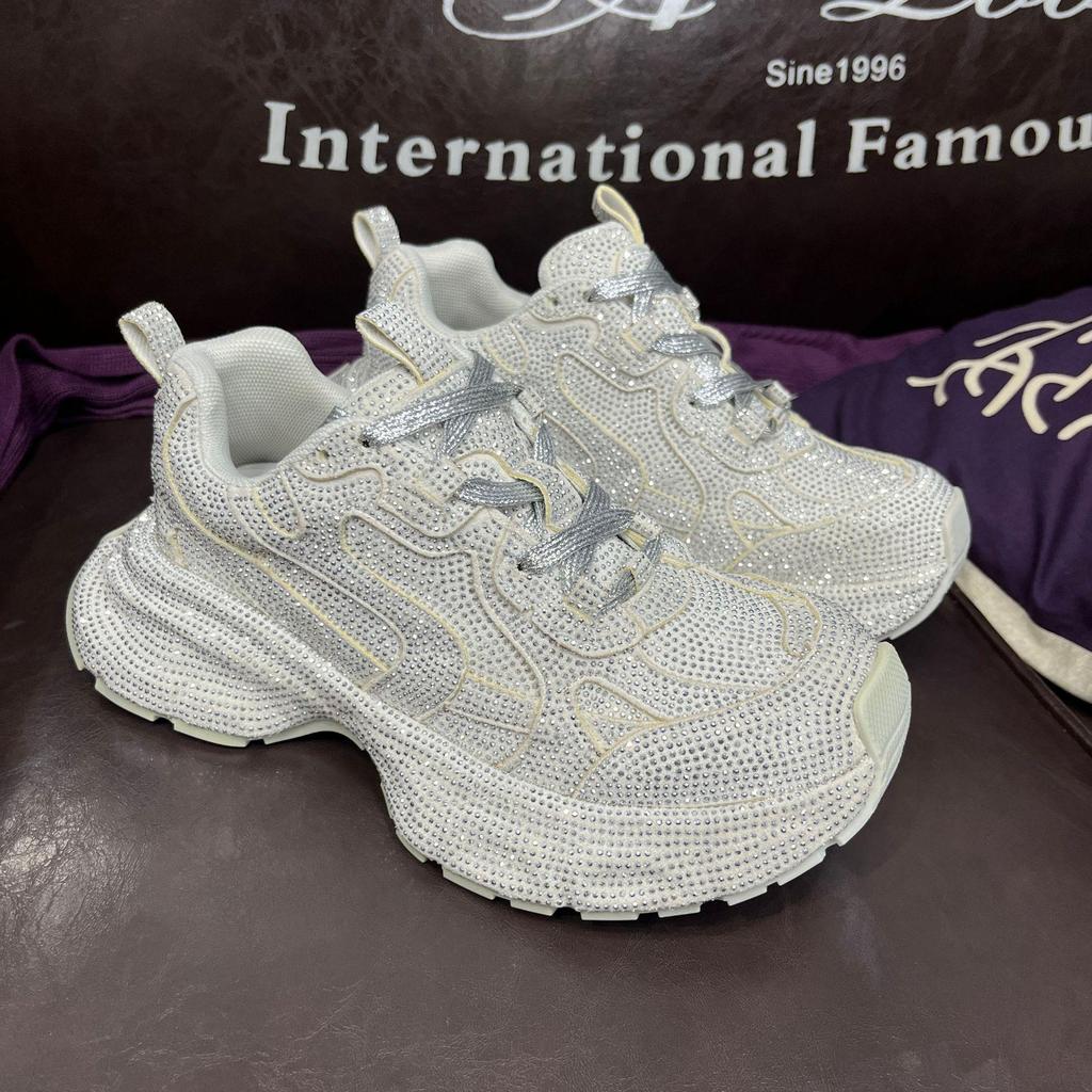 European Style Wenzhou Full Diamond Thick-Soled Dad Sneakers: Trendy Low-Top Height-Increasing Casual Sports Shoes