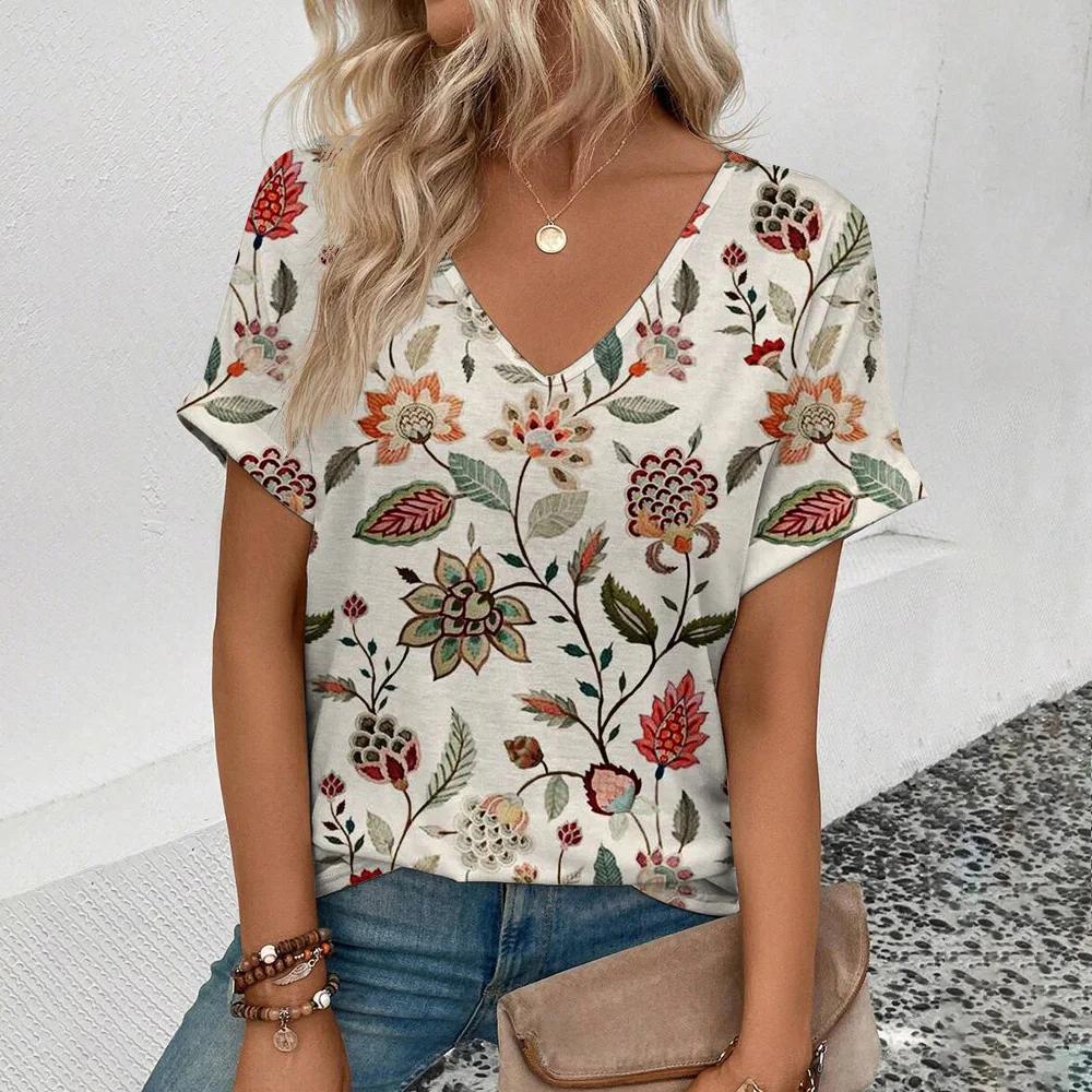 Women s plus size T-shirt, summer V-neck T-shirt XS