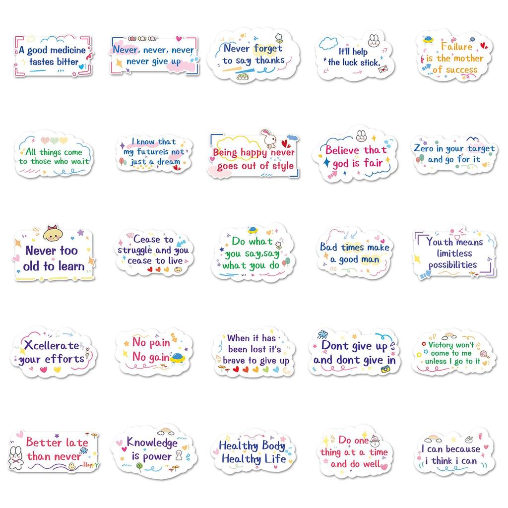 Inspirational English Sentences Waterproof DIY Stickers: 50 Sheets for Skateboards, Phone Cases, Suitcases