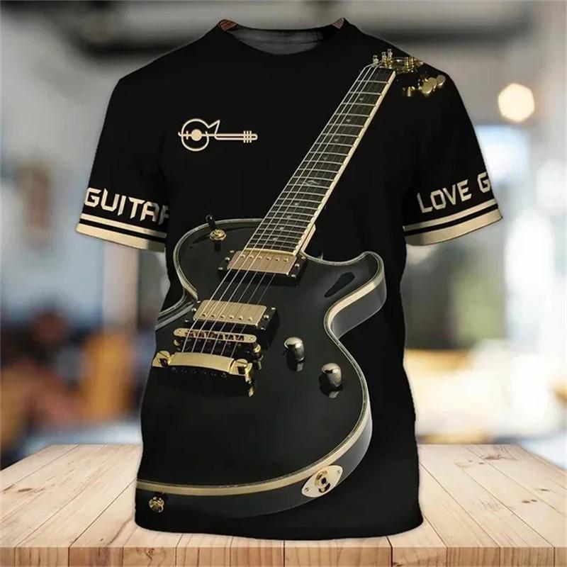 

Новая модная мужская футболка с принтом 3D Guitar Lover, короткий рукав, уличная хип-хоп музыка, футболки, повседневные, большие, с круглым вырезом 2XL