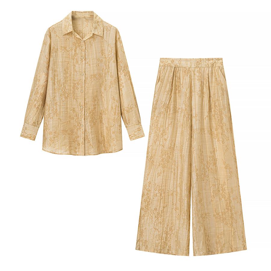 Europäisches & Amerikanisches Damen Jacquard Lockeres Hemd und Lässige Hose Zweiteiliges Set