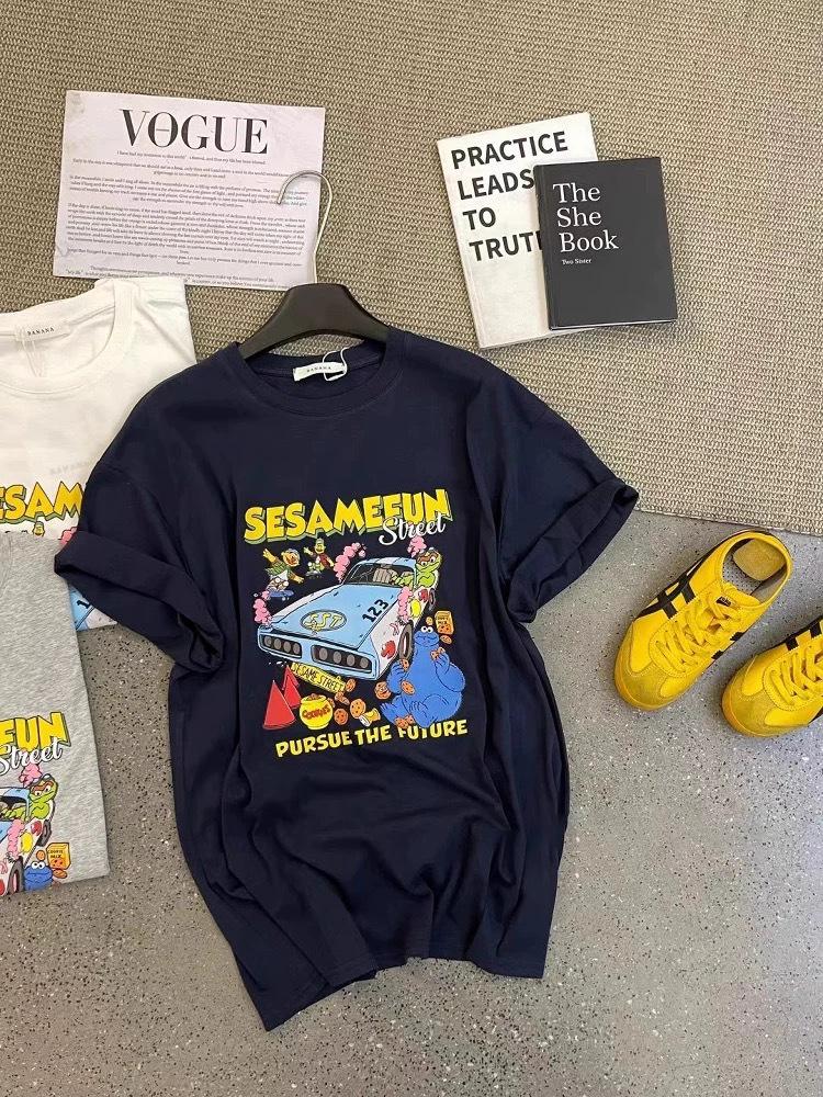 American Retro Plus Size Loose Fit Cotton T-shirt for Women