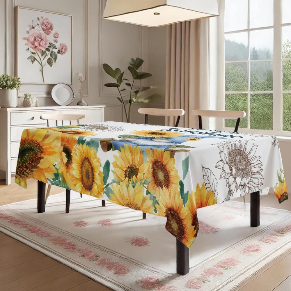 Sunflower Gnome Rectangle Table Cloth for Table Decor Holiday Party Waterproof Reusable Tablecloth for Table Kitchen Dining