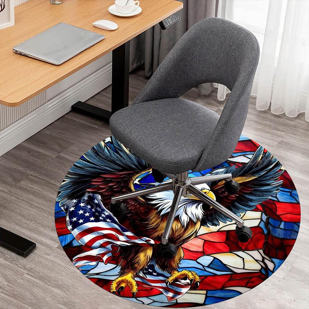 1pc Eagle Flag Round Chair Mat Office Area Rug - Non-Slip, Floor Mat for Office, Bedroom, Ideal Home Decor Gift C0112062