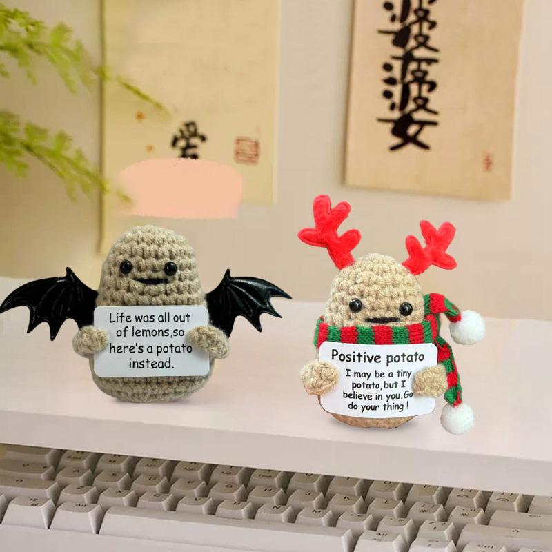 Cute Christmas Crochet Ornament Positive Potato Knitting Doll Handmade  Christmas   Desktop Decor Gift Emotional Support