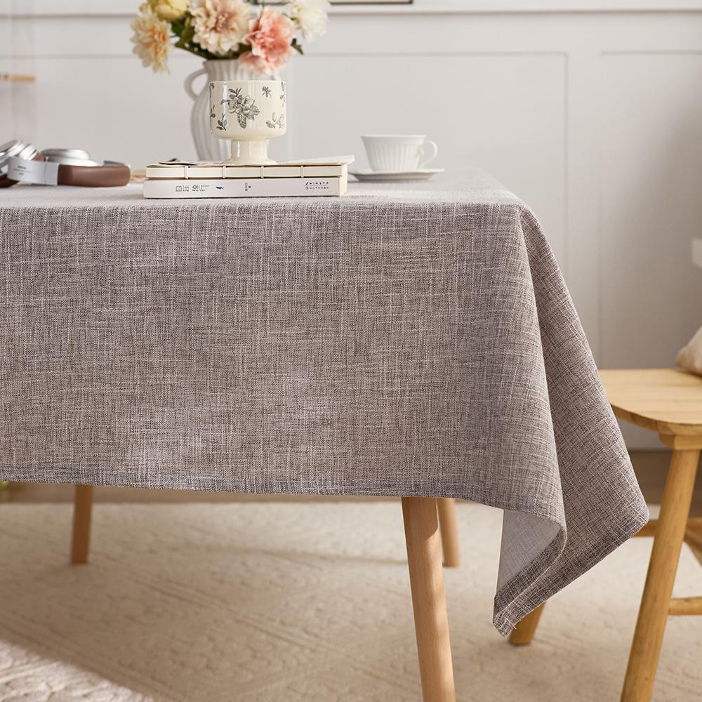 Simple Linen Style Tablecloth - Thick Solid Color Rectangular Dining Table Cover, Luxury Textured Table Runner for Center Table & Home Decor