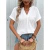 Fashion Women Summer Short Sleeve Jacquard Lace Blouse Women Elegant V Neck Basic Solid Color T-shirt White Hollow Out Casual Simple Top Loose Shirt