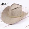 Breathable Sun Visor Western Cowboy Hat with Windbreak Rope for Men, Wide Brim Linen Outdoor UV Protection Travel, Halloween Cosplay Costume,