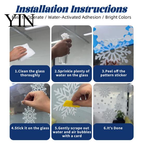 Glue-free Window Film 9Pcs Macaron Christmas Tree Static Clings, Snowflake Gift Clings Glass Stickers, Reusable Decals for Shop Home Holiday