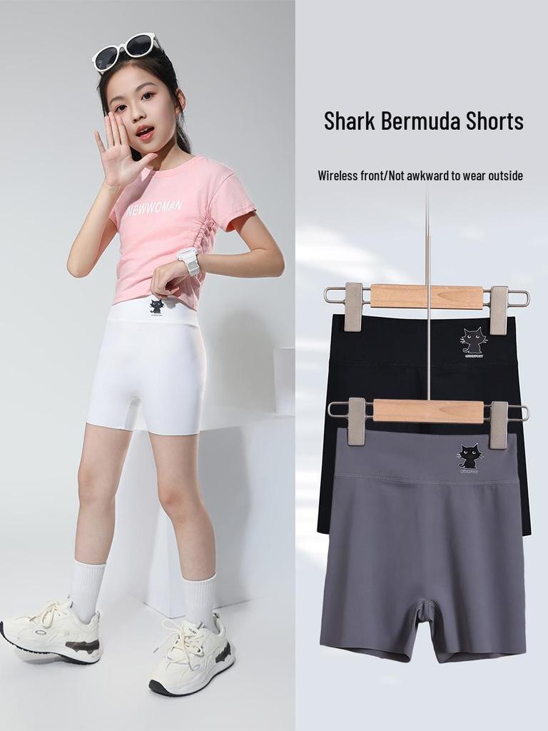 Girls' Summer Shark Print Three-Quarter Leggings - Lightweight Anti-Exposure Shorts for Yoga