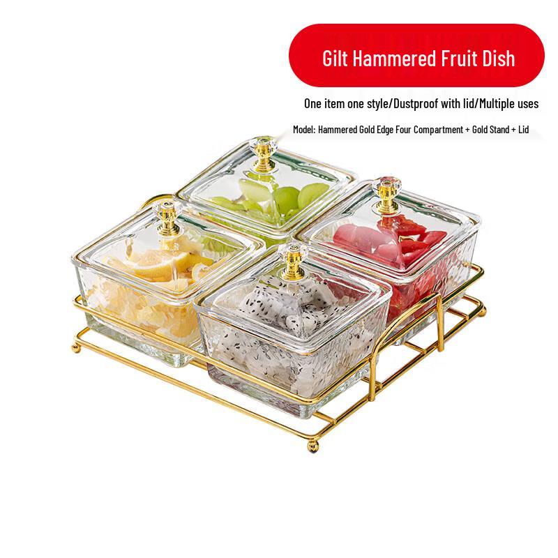 European Style Gold Rimmed Glass Compartmented Serving Tray