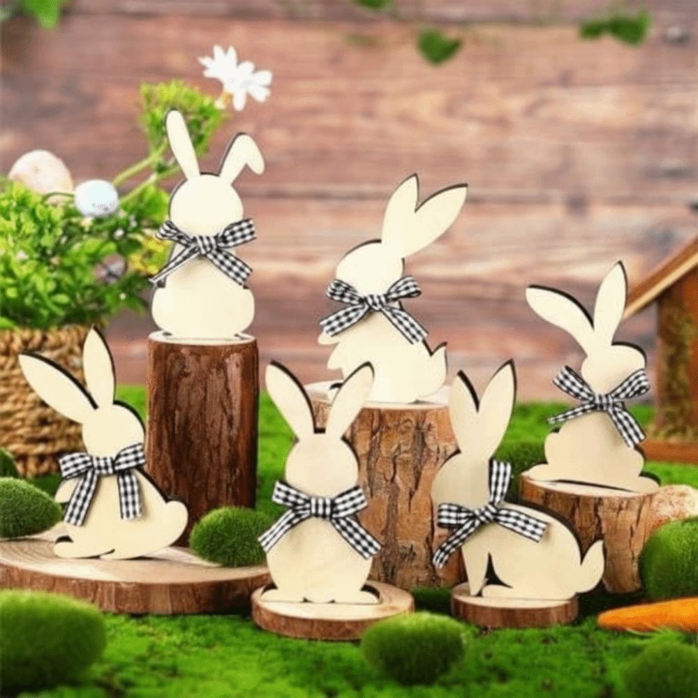 6pcs/set Bunny Shaped Wooden Bunny Table Decoration Minimalist Design Hidden Wooden Pieces Wooden Handicrafts Table Logo