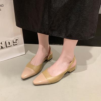 Fashion Low Heel Baotou Sandals Women's French Nude Color Pointed Small Fragrant Style Ladies Thick Heels Back Air Style Single Shoes