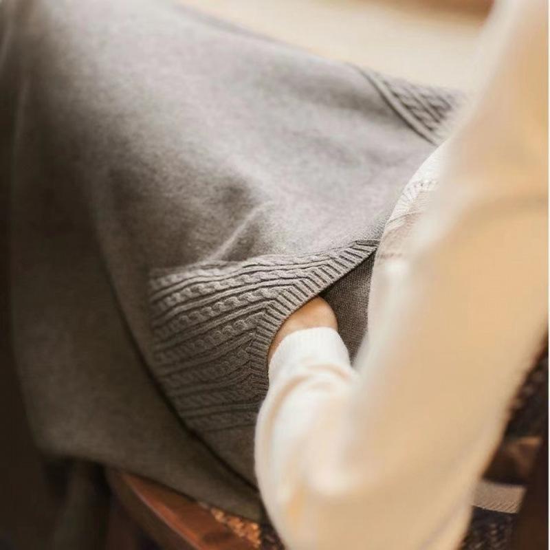 2025 Women Fall Winter Skirt Knitted Elastic High Waist Thick Soft Warm Stretchy Solid Color Loose Big Swing