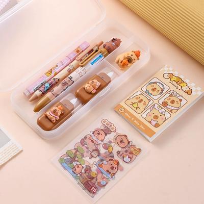Cute Capybara Stationery Set Student Pencil Case Writing Pens Sharpener Prize Stationery Stationery Gift Box Learning Supplies