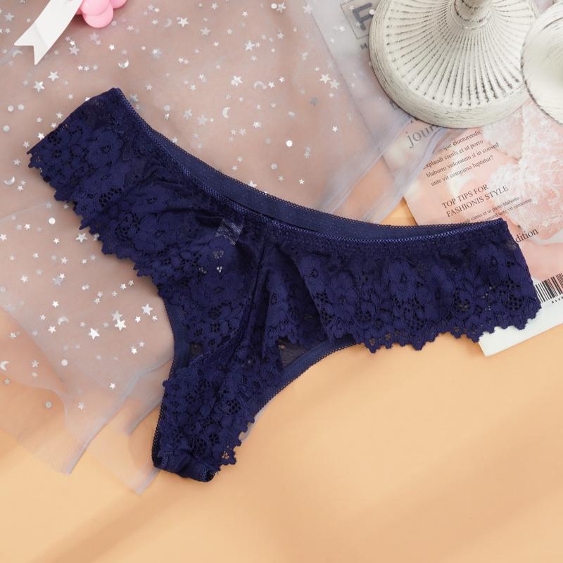 Women Sexy Lace Lingerie Low Waist Thongs G String Transparent Breathable Floral Panties Temptation Underwear