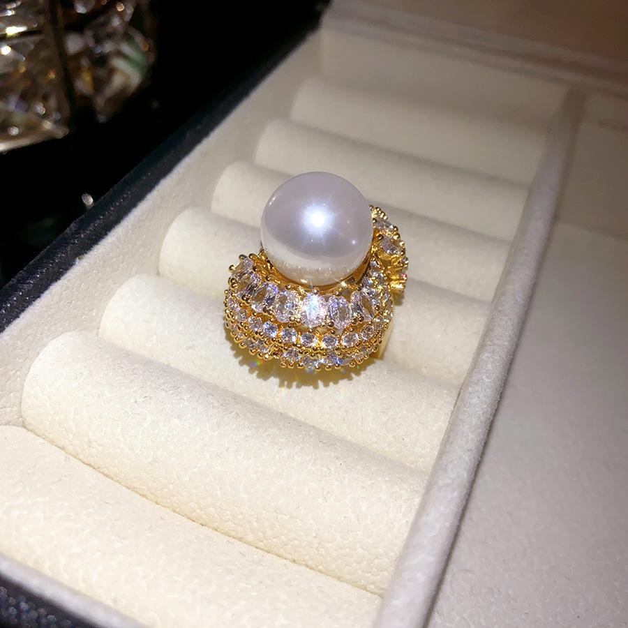 

Жемчужное круглое открытое кольцо изысканное супер блестящее кольцо французское легкое роскошное темпераментное ювелирное изделие для женщин