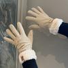Fleece Thickened Warm Gloves Winter Women Windproof Cold Students Outdoor Riding Electric Vehicles Five-finger Tide