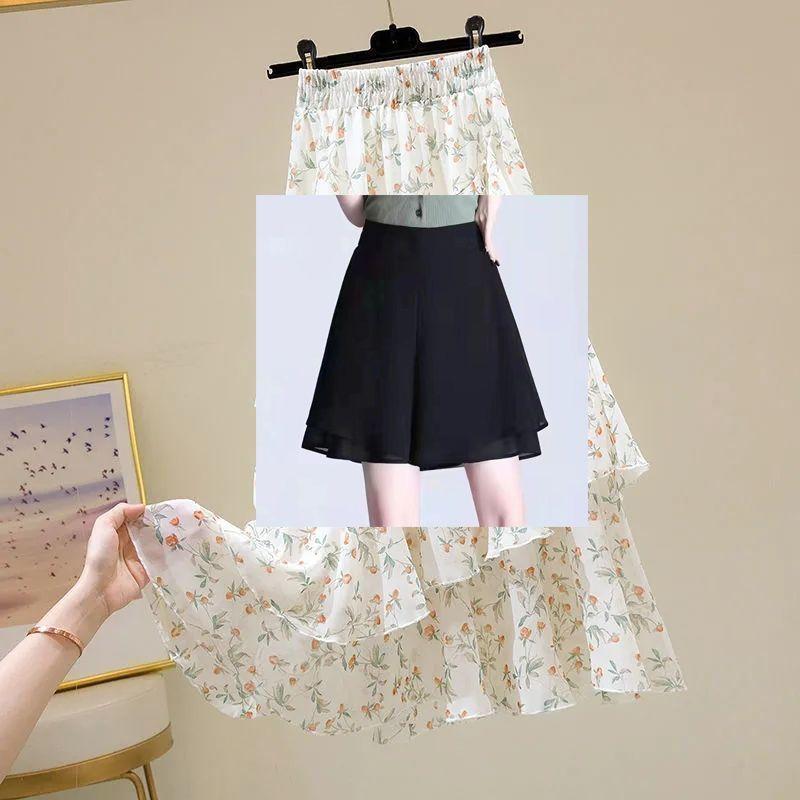 

Летняя цветочная нерегулярная оборка по краю, универсальная юбка А-силуэта Ins Super Fairy Cake, женская юбка на половину тела 2XL белый