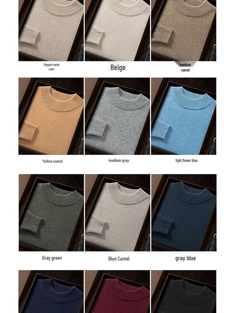 Men's Thickened Cashmere Half-High Neck Sweater - Loose Fit, Warm Knit Pullover
