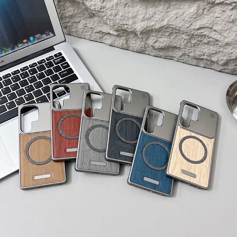 For Magsafe Magnetic Luxury Solid Color Wood Grain Not Bordered Aromatherapy Phone Case For Samsung S25 Ultra S23 S24 Ultra