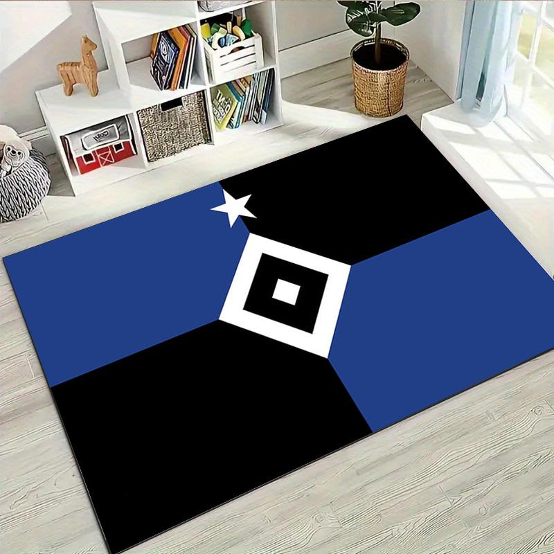 IK Sirius Geometric Flag Style Area Rug, Blue Black Star Print Floor Mat, Non Slip Carpet Home Decor