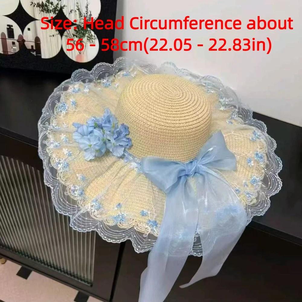 Fashion Floral Design Woman's Straw Hat Elegant INS Lace Brim Sunshade Cap Wide Brim Breathable Outdoor Beach Hat Summer Season