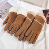 Warm Fleece-Lined Suede Gloves Winter Outdoor Use Touchscreen Compatible Windproof Unisex Thick Mittens