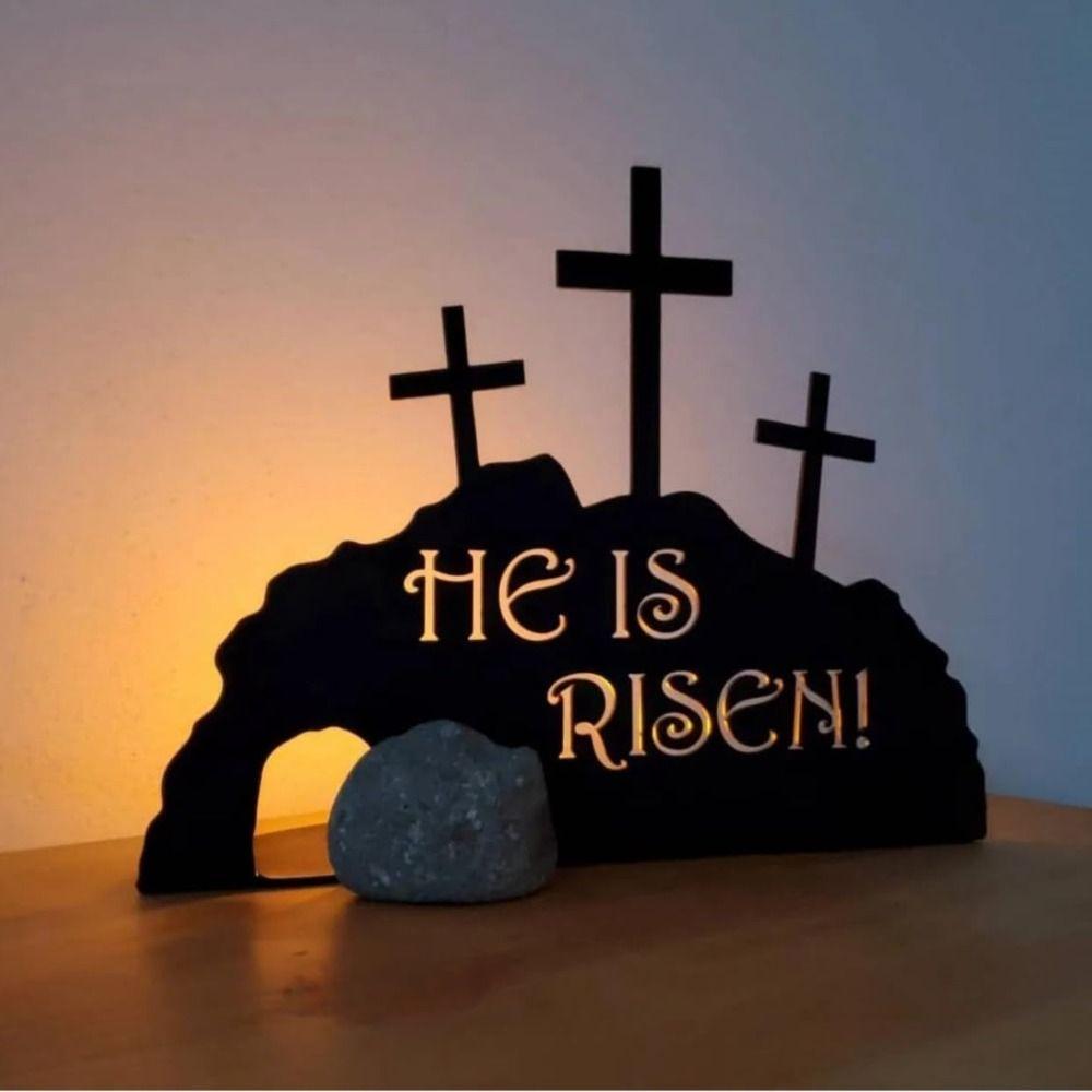 He Is Risen Cross Easter Scene Black Color Easter Decoration Christian Jesus Scene Ornaments