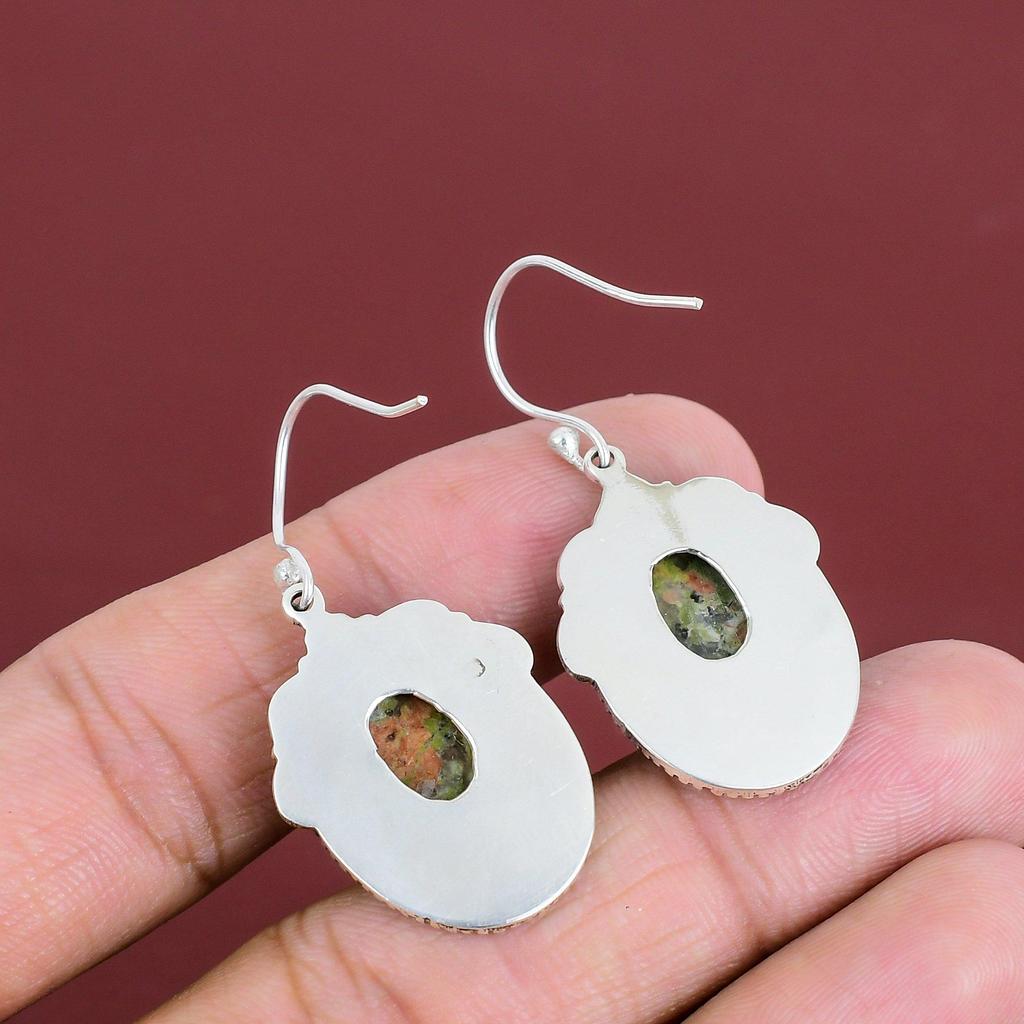 Unakite Earrings Gemstone Vintage Earring 925 Sterling Silver Earring Dangle Earring Real Unakite Jewelry Handmade Earrings Gifts For Women