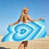 Aesthetic Pink Gradient Heart Beach Towel Flat Print Sparkle Heart Tapestry for Girls Summer Vacation Pool Party Gift
