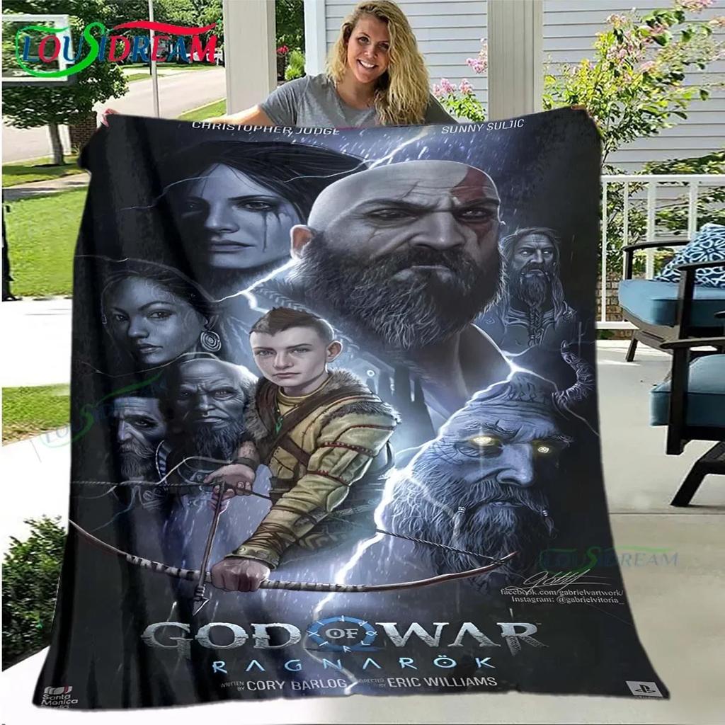 3D Game God of War Pattern Blanket Star Art Flannel Thin Blanket Portable Home Travel Office Lunch Break Blanket Birthday Gift