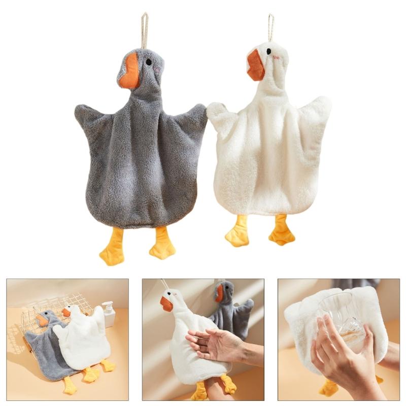 2Pack Hanging Gooses Shape Hand Towels Soft Corals Fleece Absorbent Kids Cleaning Wipe for Bathroom Kitchen Towel
