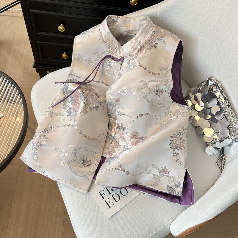 Women's vest 2025 spring new high-end popular jacquard buckle sleeveless