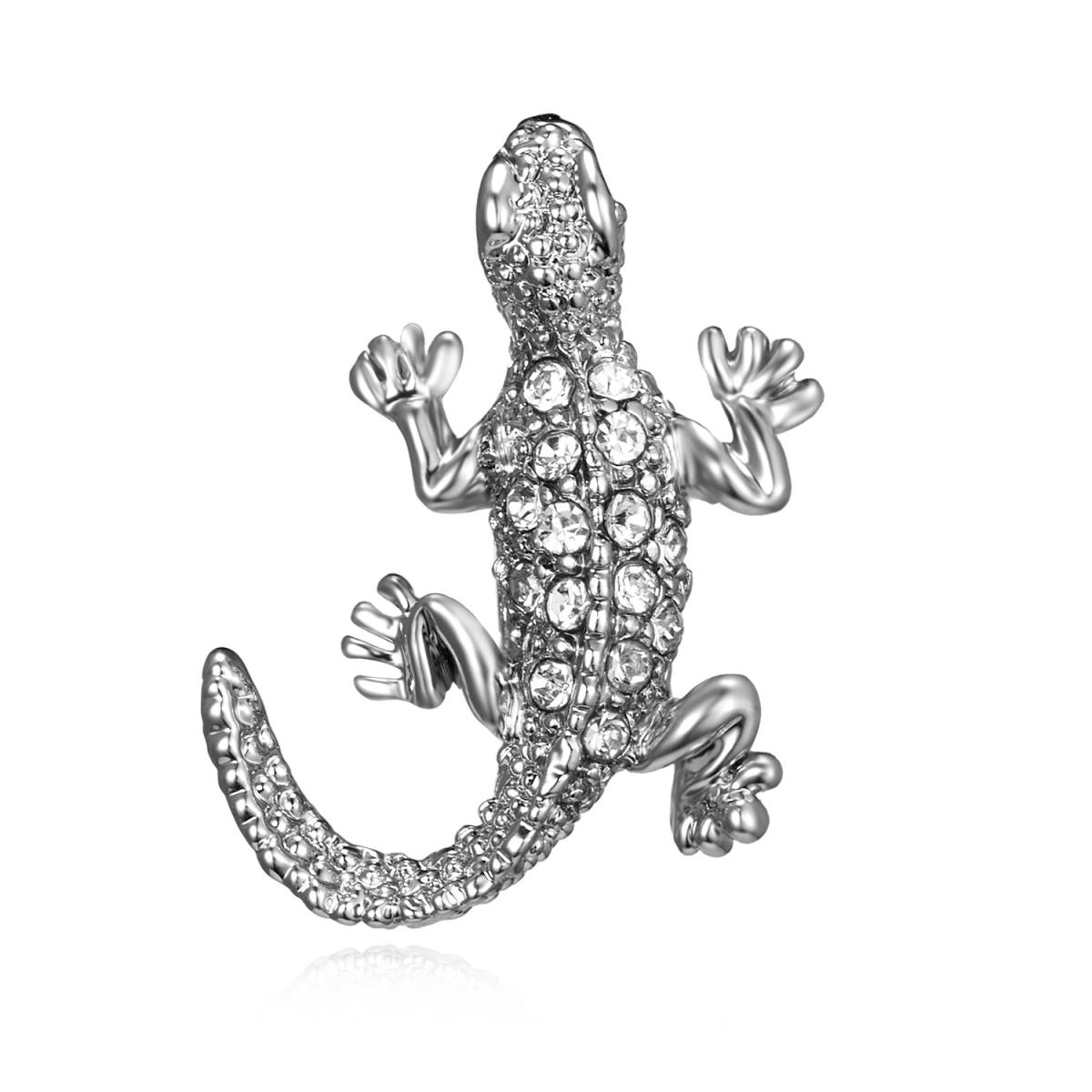 Silver Color Rhinestone Lizard Brooches For Women Men Vintage Exquisite Lovely Cartoon Gecko Insect Animal Pins Party Jewelry