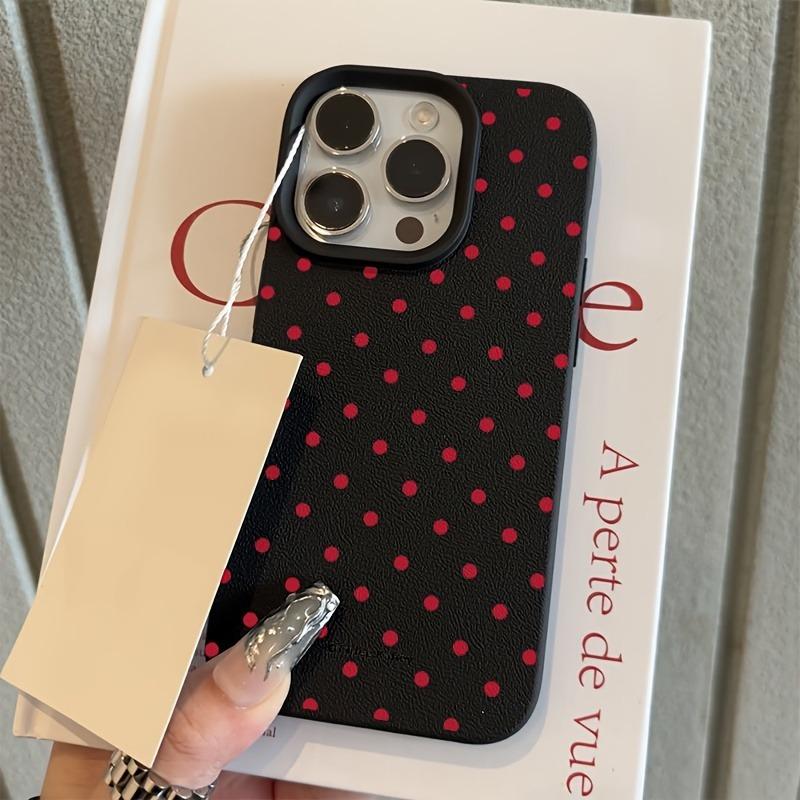Schickes Rosenrotes Polka-Dot-Design Litschi-Muster Handyhülle Für iPhone 17 16 15 14 13 12 11 Pro Max XS X XR 16E 16 Plus 17Air Hülle