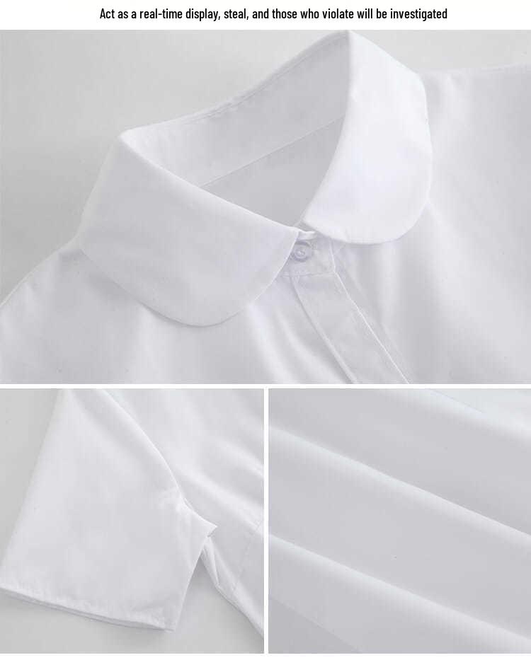 Women's Loose Short Sleeve White Stand Collar Shirt - Versatile Summer College Style JK Uniform Top