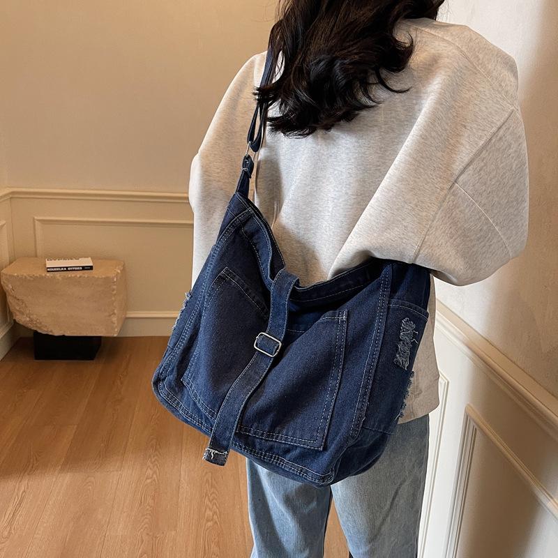 Spring New Denim Shoulder Bag Women's Messenger Bag Old Denim Messenger Bag Retro