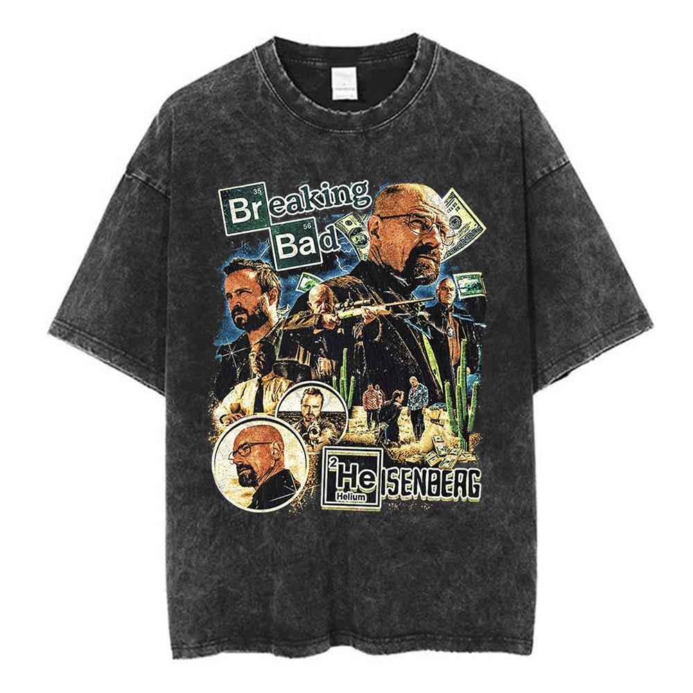 Unisex Los Pollos Hermanos Tshirt YK Breaking Bad Print Black Washed Oversized Short Sleeve Streetwear Tops