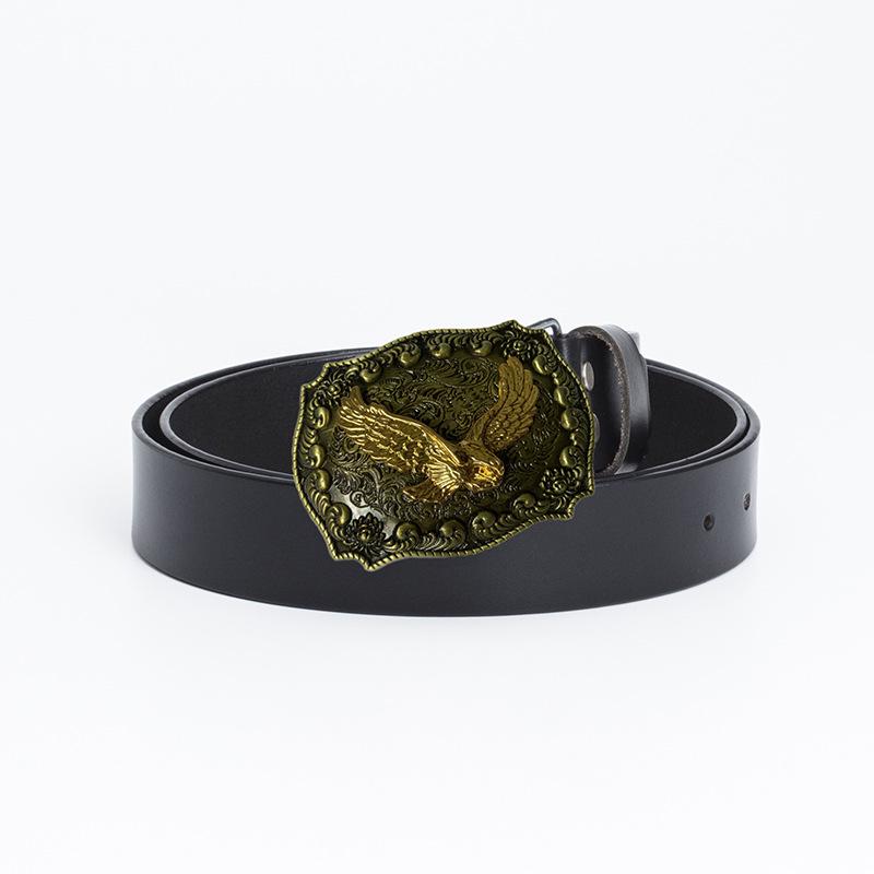 Vintage Cowhide Leather Eagle Belt - Western Cowboy Style for Youth & Stylish Guys