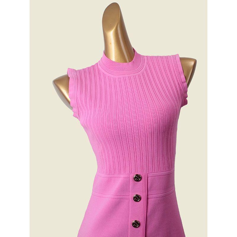 Bajia Small Stand Collar A- line Skirt Light Luxury Cherry Blossom Powder Sleeveless Base Knitted dress Foreign Trade Original Order Short dress