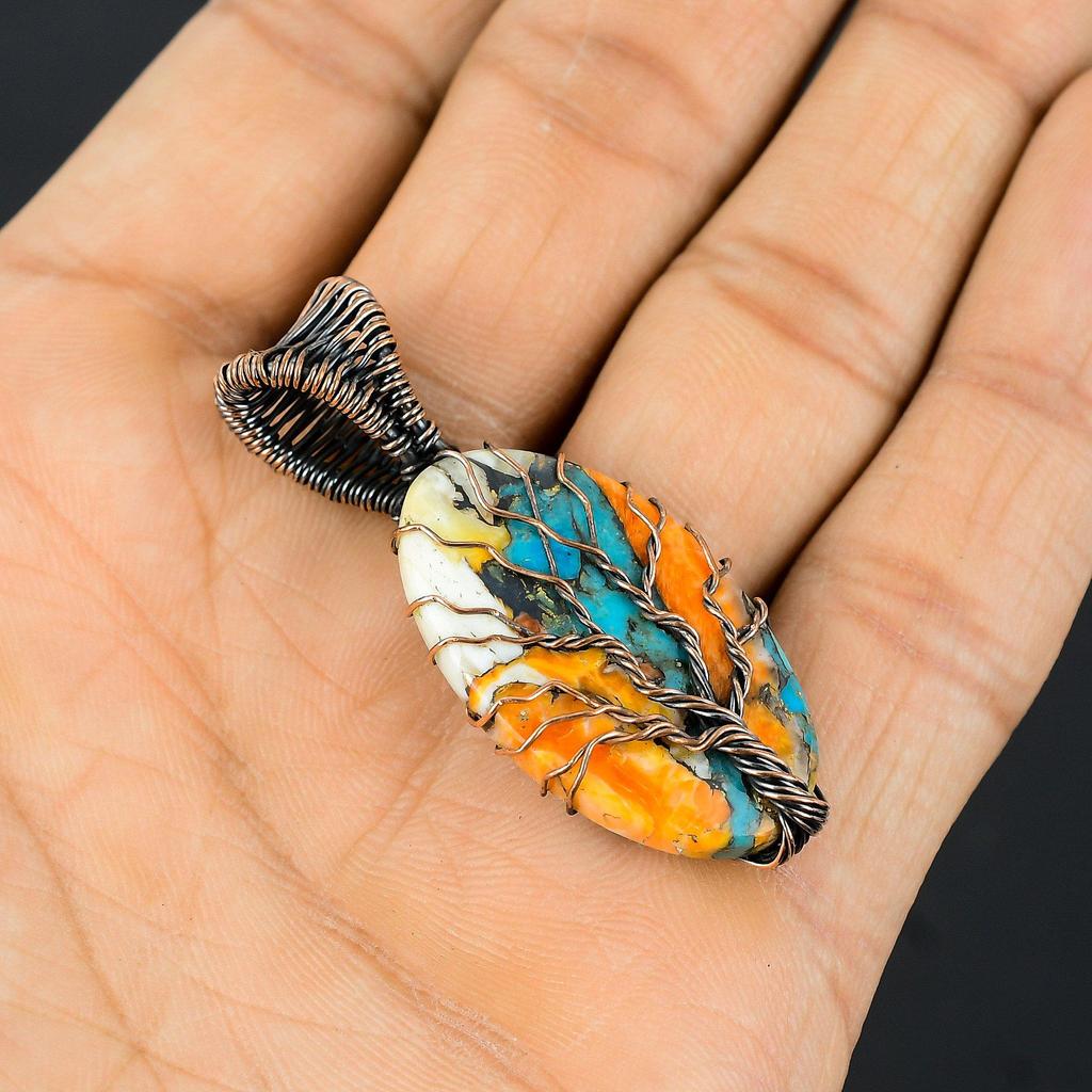 Tree of Life Multi Copper Spiny Oyster Gemstone Copper Wire Wrap Handmade Pendant Jewelry Gift For Love