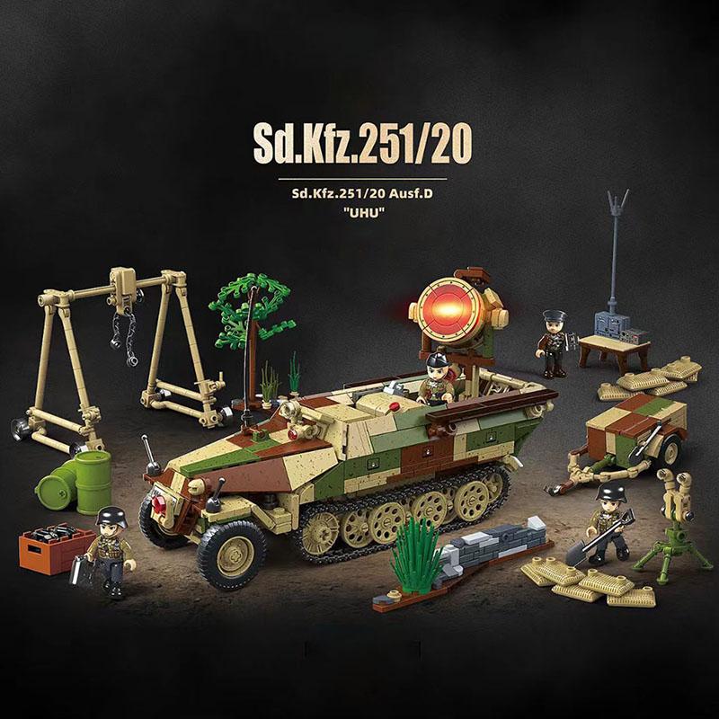 Militärischer Krieg Welt 2 MOC 1267 Teile Sd.Kfz.251/20 Gepanzerter Halbkettenfahrzeug Set Bausteine WW2 Soldatenfiguren Steine Spielzeug Für Jungen Geschenk