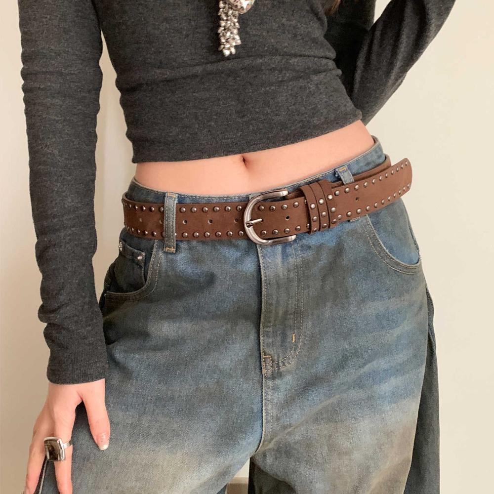 Luxury Design Suede Leather Belt Pin Buckle Rivet Waistband  Coat Skirt Decoration кофейный