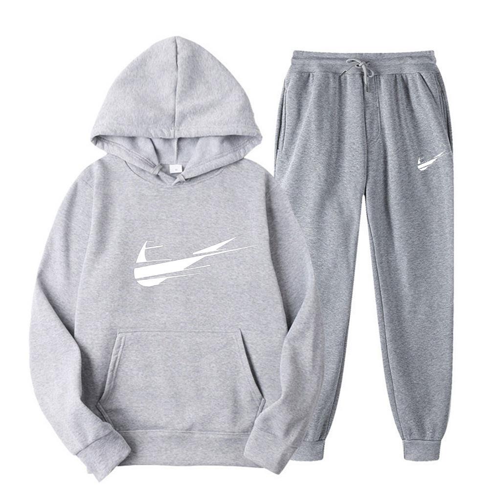 Suéter de fleece cruzado para homens e mulheres, dois conjuntos esportivos casuais, moletom com capuz de marca da moda, calças de moletom estampadas