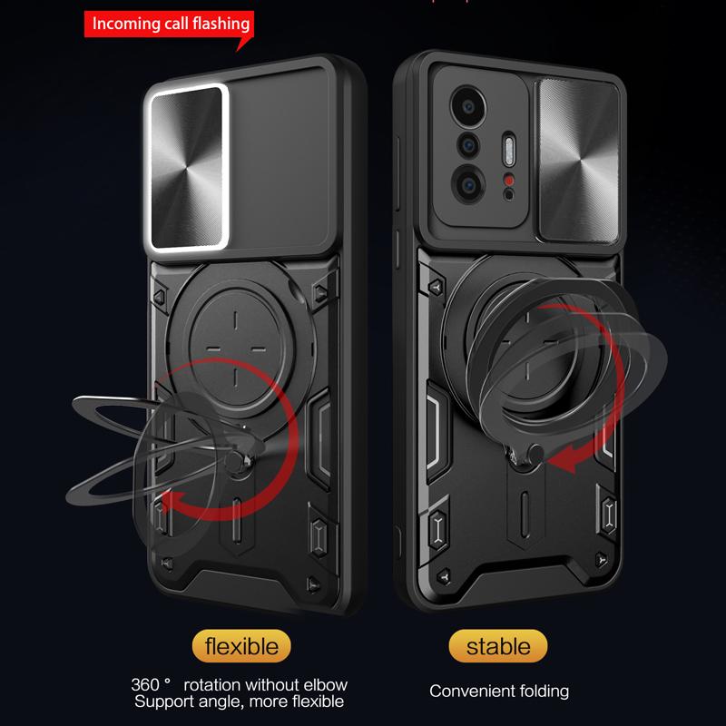 Luxury Shockproof Armor Case For Xiaomi Mi 11T 12T 13 Pro Lite Mi11T Mi12T 5G Anti Shock Ring Stand Holder Full Slide Cap Covers